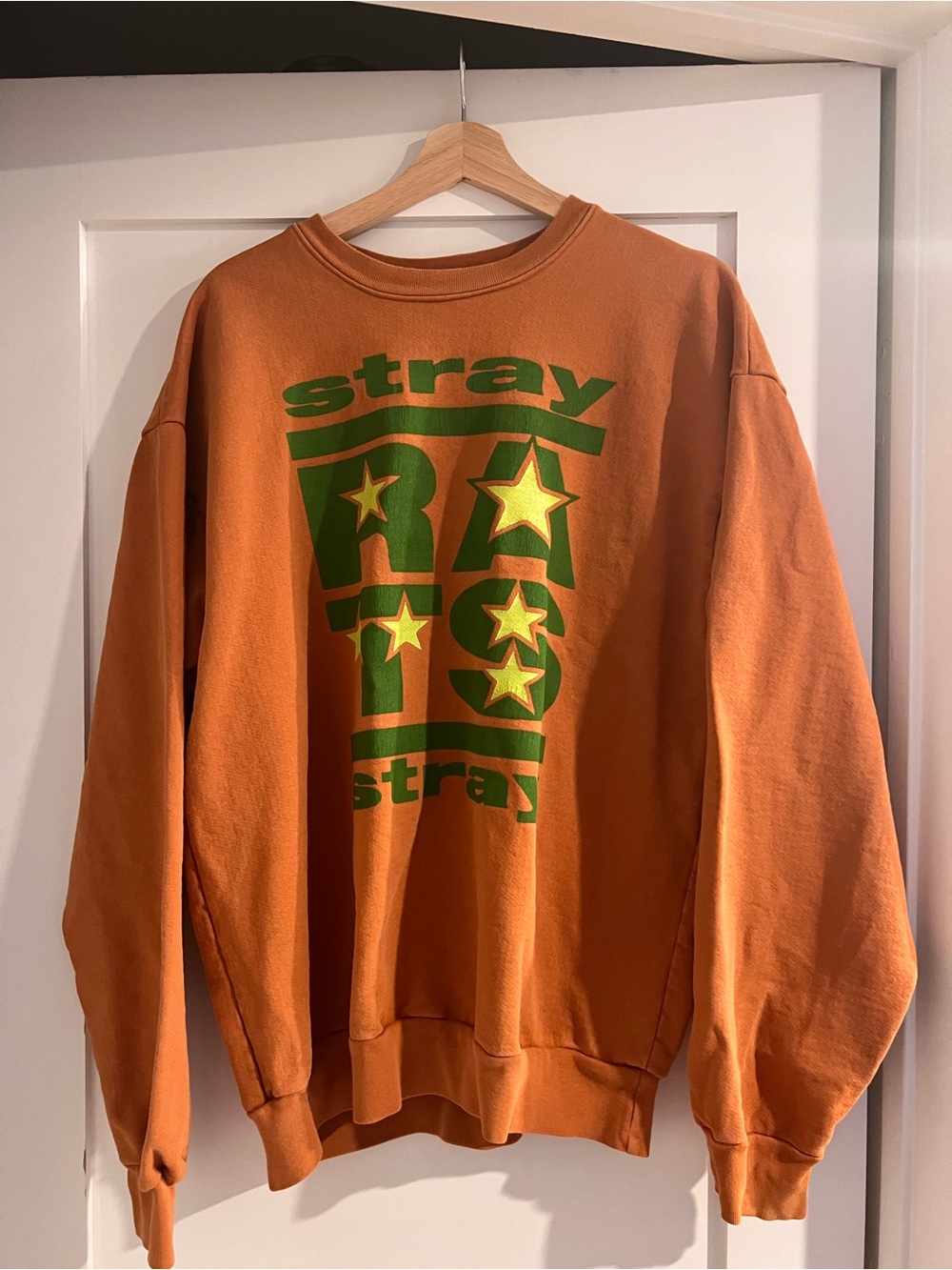 Stray Rats Star Bar Crewneck Sweatshirt Texas Orange 100% Cotton Streetwear
